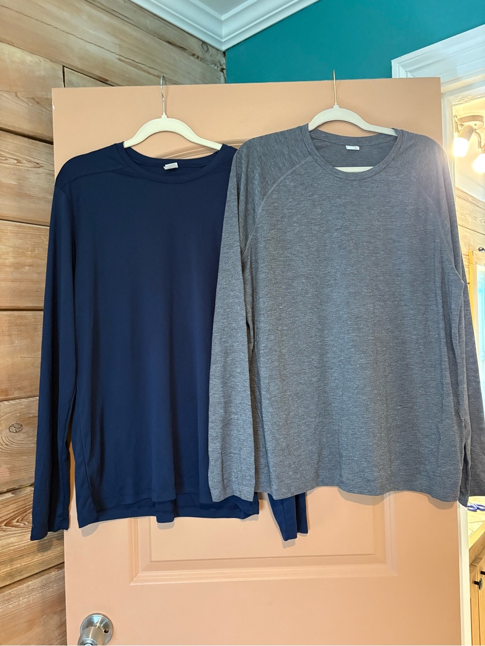 Sport-Tek Men's Crewneck Long Sleeve shirts - Navy & Gray